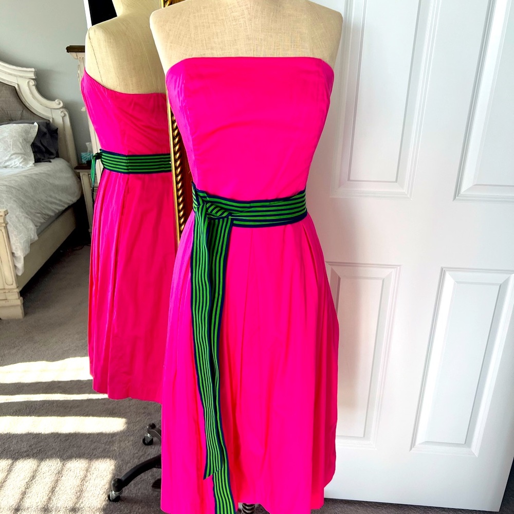Lilly Pulitzer Strapless Pink Dress with Green Belt